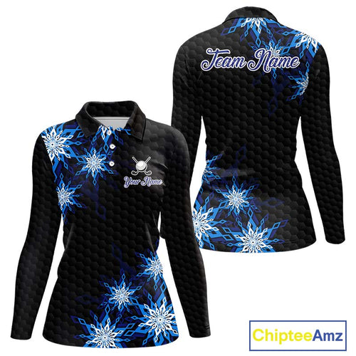 Blue snowflake black camo Christmas Women Golf Polo shirts custom ladies golf outfit, best golf gifts NQS11029