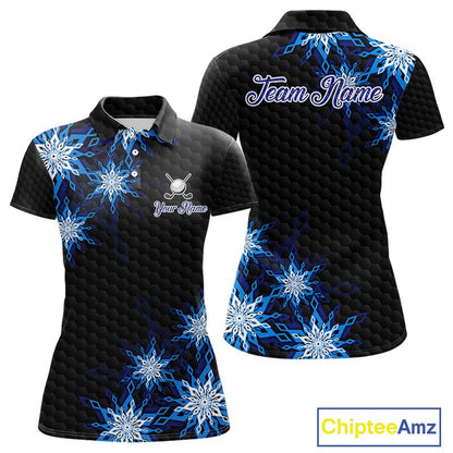 Blue snowflake black camo Christmas Women Golf Polo shirts custom ladies golf outfit, best golf gifts NQS11029