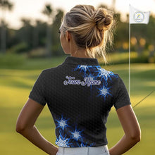 Load image into Gallery viewer, Blue snowflake black camo Christmas Women Golf Polo shirts custom ladies golf outfit, best golf gifts NQS11029