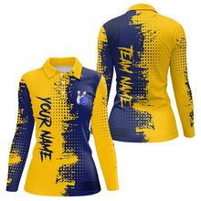 Load image into Gallery viewer, Blue and Yellow Bowling Polo, Quarter Zip shirts for Women Custom Bowling Team Jerseys NQS9354