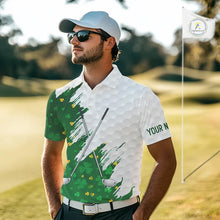 Load image into Gallery viewer, Green clover pattern St Patrick's day custom white Mens golf polo shirts, team mens golf tops NQS11421