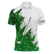 Load image into Gallery viewer, Green clover pattern St Patrick's day custom white Mens golf polo shirts, team mens golf tops NQS11421
