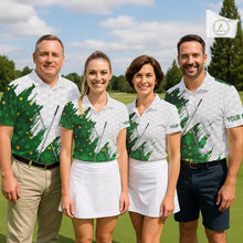 Load image into Gallery viewer, Green clover pattern St Patrick's day custom white Mens golf polo shirts, team mens golf tops NQS11421