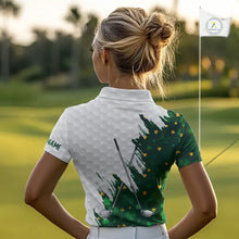Load image into Gallery viewer, Green clover pattern St Patrick's day custom white Womens golf polo shirts, team ladies golf tops NQS11421