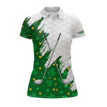 Load image into Gallery viewer, Green clover pattern St Patrick's day custom white Womens golf polo shirts, team ladies golf tops NQS11421