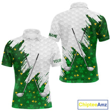 Load image into Gallery viewer, Green clover pattern St Patrick's day custom white Mens golf polo shirts, team mens golf tops NQS11421