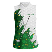 Load image into Gallery viewer, Green clover pattern St Patrick's day custom white Women Sleeveless polos, team ladies golf tops NQS11421