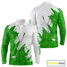 Load image into Gallery viewer, Green and White St Patrick's day pattern custom Mens golf polo shirts, team golf attire for men NQS11422
