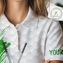 Load image into Gallery viewer, Green and White St Patrick's day pattern custom Womens golf polo shirts, team golf attire for ladies NQS11422