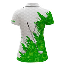 Load image into Gallery viewer, Green and White St Patrick's day pattern custom Womens golf polo shirts, team golf attire for ladies NQS11422
