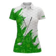 Load image into Gallery viewer, Green and White St Patrick's day pattern custom Womens golf polo shirts, team golf attire for ladies NQS11422