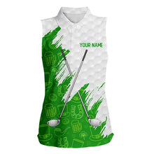 Load image into Gallery viewer, Green and White St Patrick's day pattern custom Women Sleeveless polos, team golf attire for ladies NQS11422