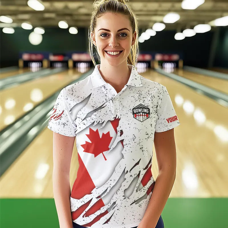 Personalized Canadian Flag Grunge pattern Bowling Shirts For Women Custom Canada Bowling Team Jerseys NQS9495