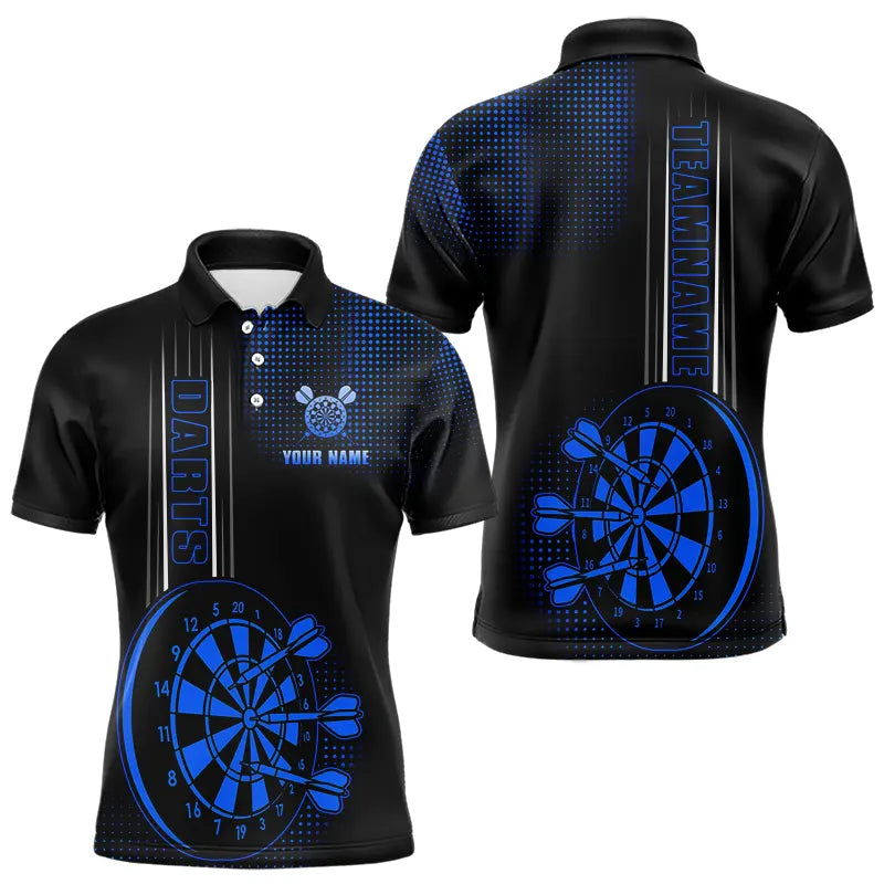 Personalized Black and Blue Darts Polo, Quarter Zip Shirt For Men Custom Dart Outfit Team Jerseys NQS9498