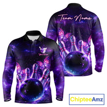 Load image into Gallery viewer, Custom Purple Galaxy Butterfly Bowling Shirts For Men, Bowling Team Shirt With Butterflies NQS11627