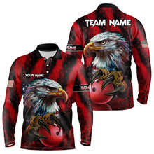 Load image into Gallery viewer, American Flag Eagle Bowling Polo, Quarter Zip Shirts For Men Custom Name Patriotic Bowling Team Jersey NQS9660