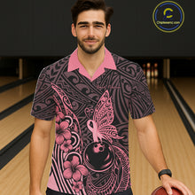 Load image into Gallery viewer, Black and Pink tropical tribal pattern butterfly Bowling Button-up Shirts Custom Bowling Team Jerseys NQS11731