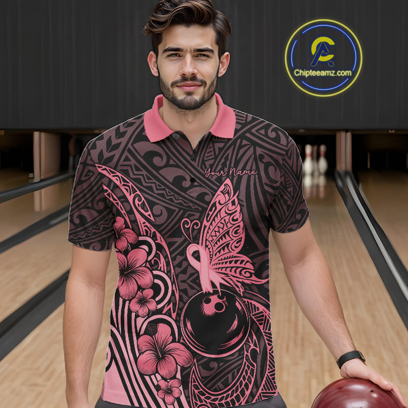 Black and Pink tropical tribal pattern butterfly Bowling Shirts For Men Custom Bowling Team Jerseys NQS11731
