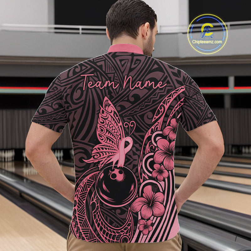 Black and Pink tropical tribal pattern butterfly Bowling Shirts For Men Custom Bowling Team Jerseys NQS11731