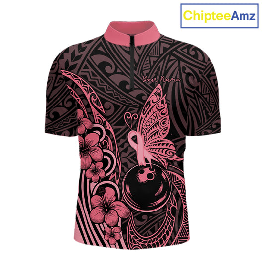 Black and Pink tropical tribal pattern butterfly Bowling Shirts For Men Custom Bowling Team Jerseys NQS11731