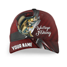 Load image into Gallery viewer, Walleye fishing camo hats for men, women custom name baseball best Walleye fishing hat | Red NQS7450