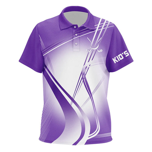 Purple White Gradient Kids Golf Polo Shirts Custom Name Golf Shirts For Kid Personalized Golfer Gifts NQS7599