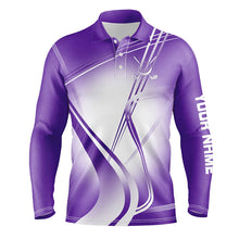 Load image into Gallery viewer, Purple White Gradient Mens Golf Polo Shirts Custom Name Golf Shirts For Men Personalized Golfer Gifts NQS7599