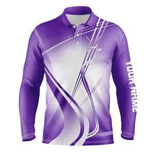 Purple White Gradient Mens Golf Polo Shirts Custom Name Golf Shirts For Men Personalized Golfer Gifts NQS7599