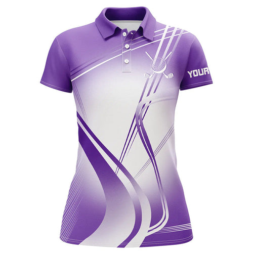 Purple White Womens Golf Polo Shirts Custom Name Golf Shirts For Women Personalized Golf Gifts NQS7599