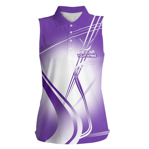 Purple White Womens Sleeveless Polo Shirts Custom Name Golf Shirts For Women Personalized Golfer Gifts NQS7599
