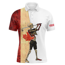 Load image into Gallery viewer, Funny Skull Golf polo shirts patriotic vintage Canadian flag custom Skull playing golf apparel NQS5913