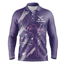 Load image into Gallery viewer, Men golf polo shirts custom purple camo cool golf shirts for men, golf gifts for men NQS8223