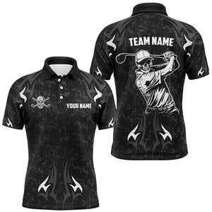 Black and White Camo Skull Mens golf polo shirts custom golf attire for men, personalized golf gifts NQS8453