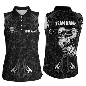 Black Camo Golf Skull Women sleeveless polo shirt custom golf attire for women, unique golf gifts NQS8453