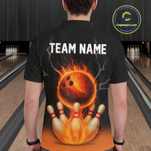 Load image into Gallery viewer, Custom Black and Orange Flame Lightning Bowling Polo, Quarter Zip Shirt For Men, Team Bowling Outfit NQS10855