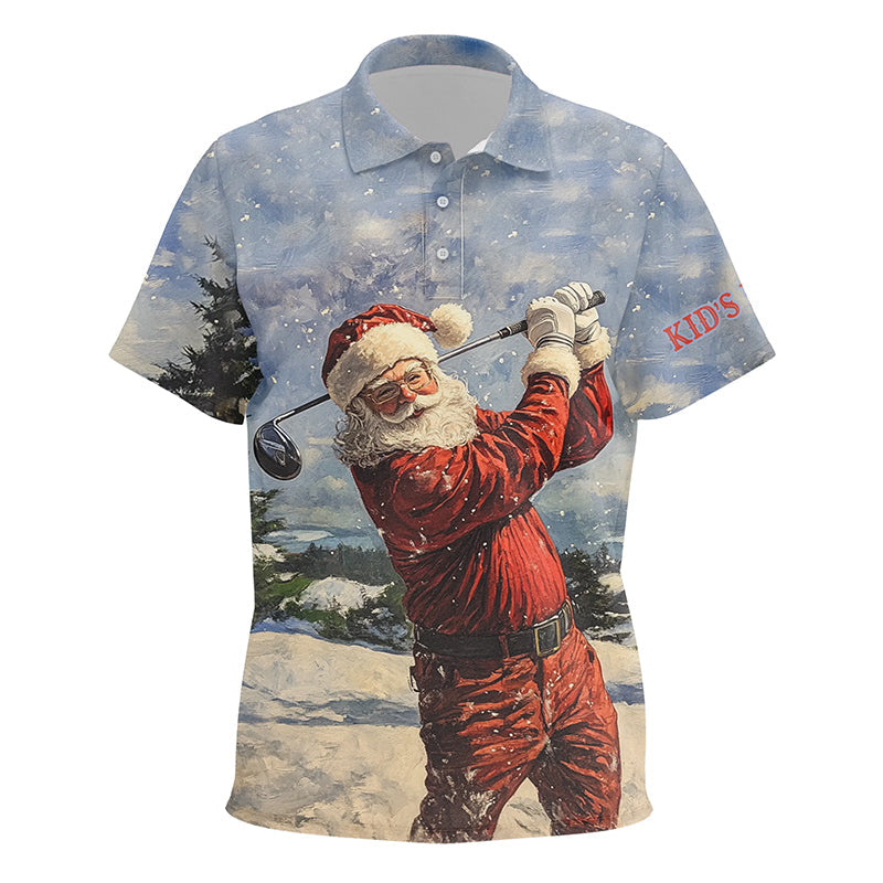 Santa Golfer Kid golf polo shirts custom Christmas golf shirts for Kid, personalized Xmas golf gifts NQS8909