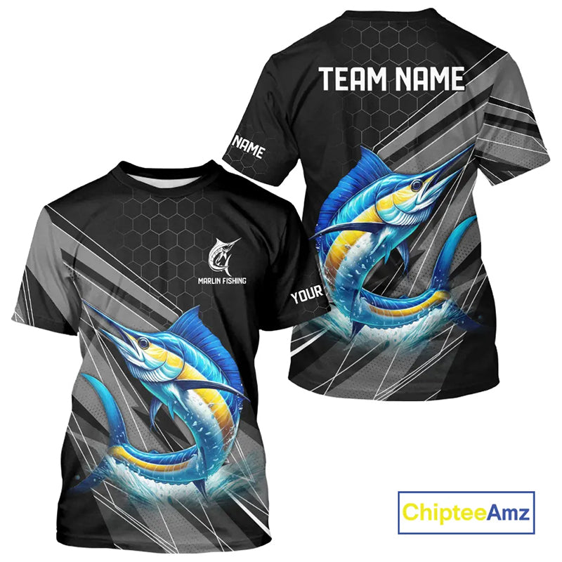 Personalized Black camo Marlin Fishing Jerseys, Marlin Long Sleeve Fishing Tournament Shirts NQS11035