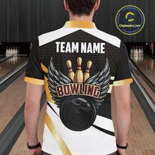 Load image into Gallery viewer, Black and Gold Bowling ball wings Bowling Polo, Quarter Zip Shirts for Men Custom Bowling Team jersey NQS11043