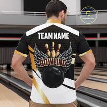 Load image into Gallery viewer, Black and Gold Bowling ball wings Bowling Polo, Quarter Zip Shirts for Men Custom Bowling Team jersey NQS11043