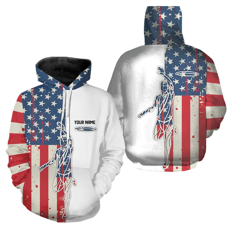 Vintage American Flag Disc Golf Hoodies custom patriotic frisbee golf hoodie NQS9154