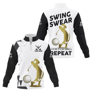 Black and White Quarter zip golf sweatshirt custom Swing, swear, look for ball repeat golf sweater NQS9158