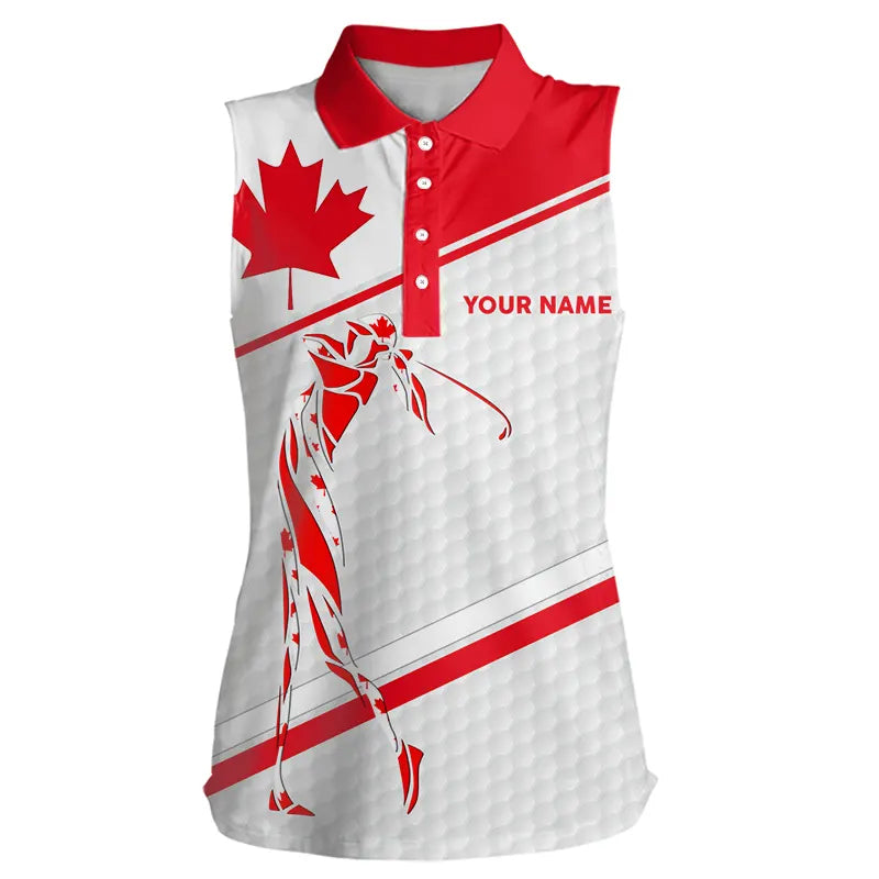 Personalized Canadian flag patriotic golf white Womens sleeveless polo shirt custom ladies golf tops NQS9356
