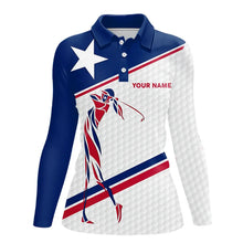 Load image into Gallery viewer, Personalized Texas flag patriotic golf white Womens golf polo shirts custom name ladies golf tops NQS9357