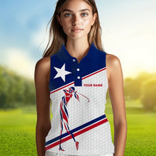 Load image into Gallery viewer, Personalized Texas flag patriotic golf white Womens sleeveless polo shirt custom ladies golf tops NQS9357