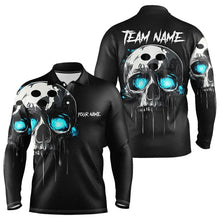 Load image into Gallery viewer, Black and Blue Skull Men's Bowling Polo, Quarter Zip shirts Custom Skull Team Bowling Jersey NQS9361