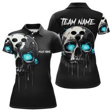 Load image into Gallery viewer, Black and Blue Skull Women's Bowling Polo, Quarter Zip shirts Custom Skull Team Bowling Jersey NQS9361
