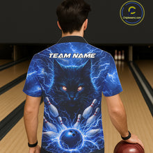 Load image into Gallery viewer, Blue Lightning Thunder Cat Hawaiian Bowling Jerseys custom Button-up bowling Team League Shirts NQS11428