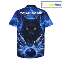 Load image into Gallery viewer, Blue Lightning Thunder Cat Hawaiian Bowling Jerseys custom Button-up bowling Team League Shirts NQS11428