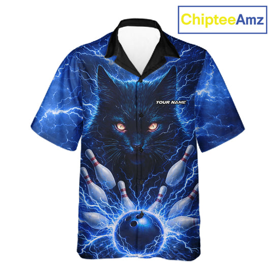 Blue Lightning Thunder Cat Hawaiian Bowling Jerseys custom Button-up bowling Team League Shirts NQS11428