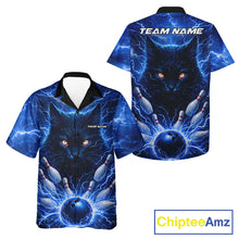 Load image into Gallery viewer, Blue Lightning Thunder Cat Hawaiian Bowling Jerseys custom Button-up bowling Team League Shirts NQS11428
